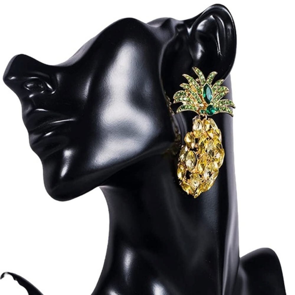 Yellow & Green Crystal Pavé Marquise Pineapple Drop‎ Earrings - Picture 3 of 3